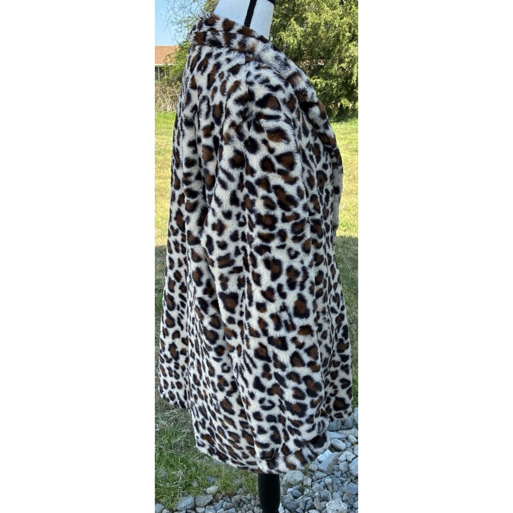 Fashion Cheetah Leopard Print Plush Faux Fur Coat Pockets Womens Sz XL Jacket - Picture 4 of 11